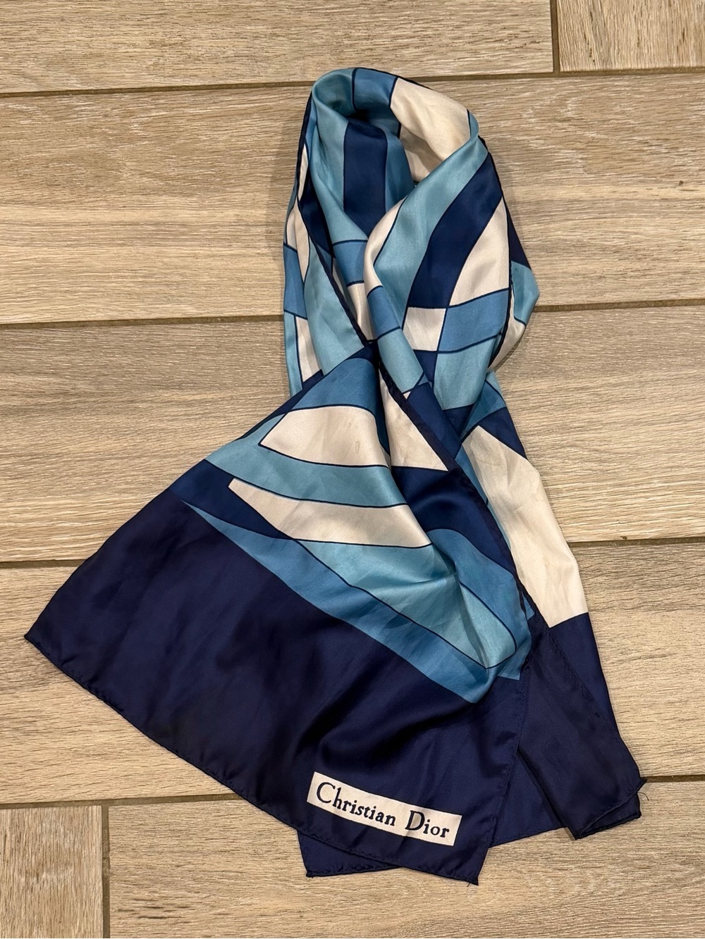 Dior Navy, Light Blue & White Silk Scarf